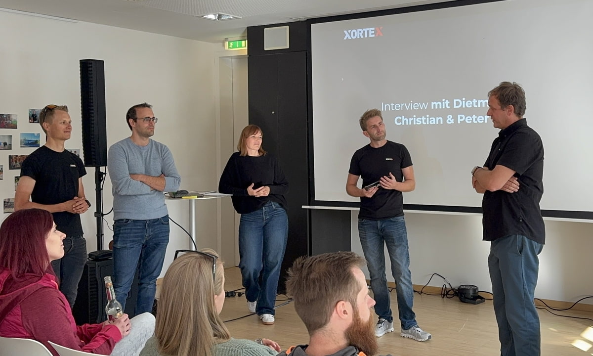 Management Board von XORTEX (v.l.n.r.): Christian Oberngruber, Peter  Sonnleitner, Susanne Ortner, Markus Müller-Wipperfürth & Dietmar Pointner