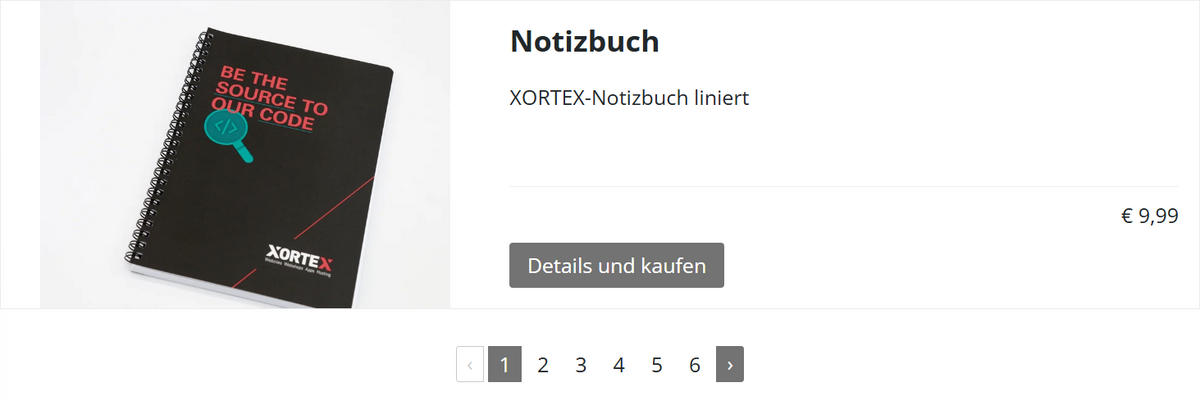 Beispiel für Produktliste mit einer Spalte und Daten-Navigator Pagination