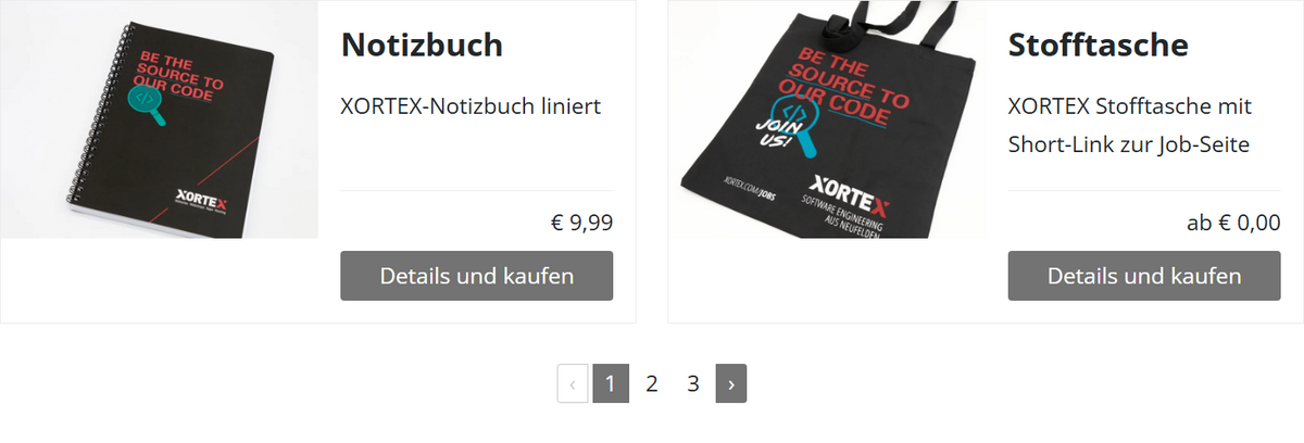 Beispiel Produktliste mit zwei Spalten und Daten-Navigator Pagination