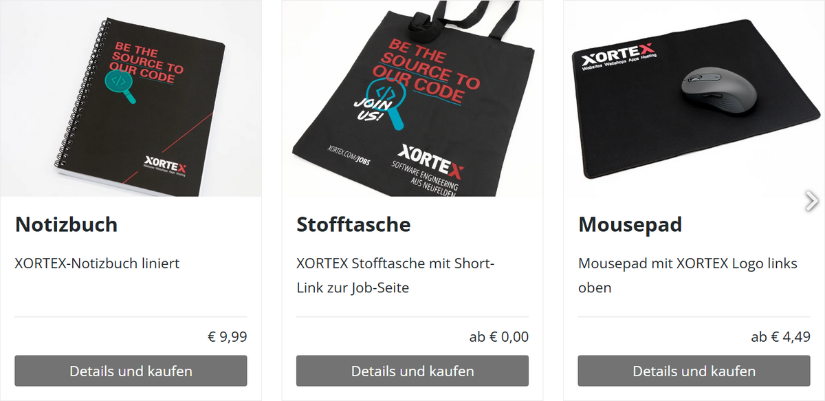 Beispiel Produktliste mit drei Spalten und Daten-Navigator Swiper