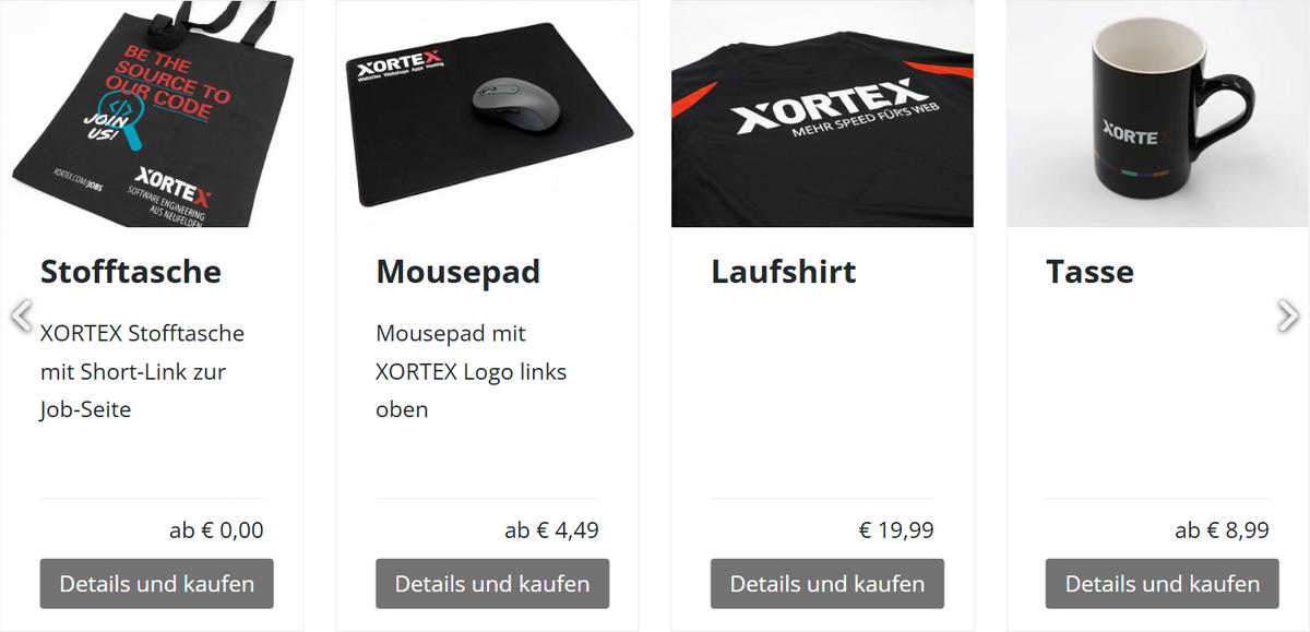 Beispiel Produktliste mit vier Spalten und Daten-Navigator Swiper