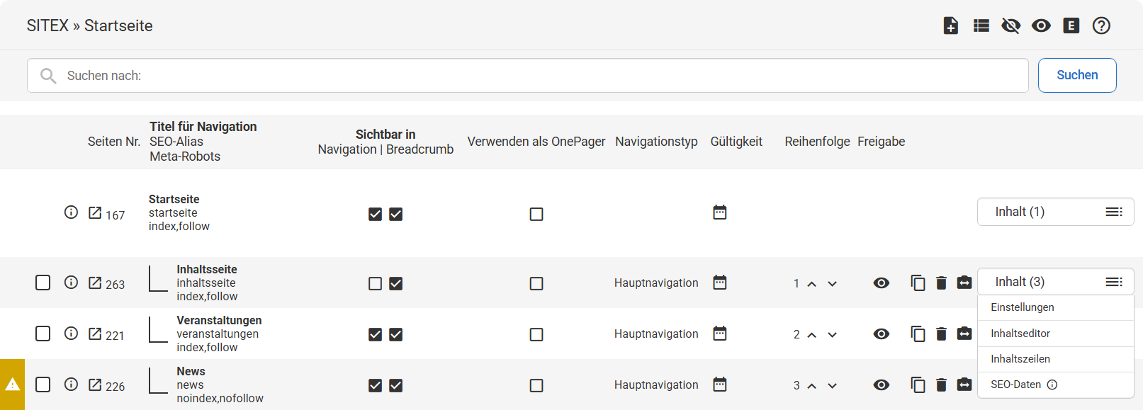 Überblick über den Arbeitsbereich im Backend