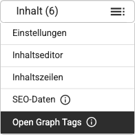 Inhalte-Menü mit Unterpunkt Open Graph Tags