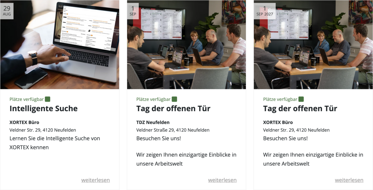 Frontend Beispiel mit Serienterminen in der Listenübersicht