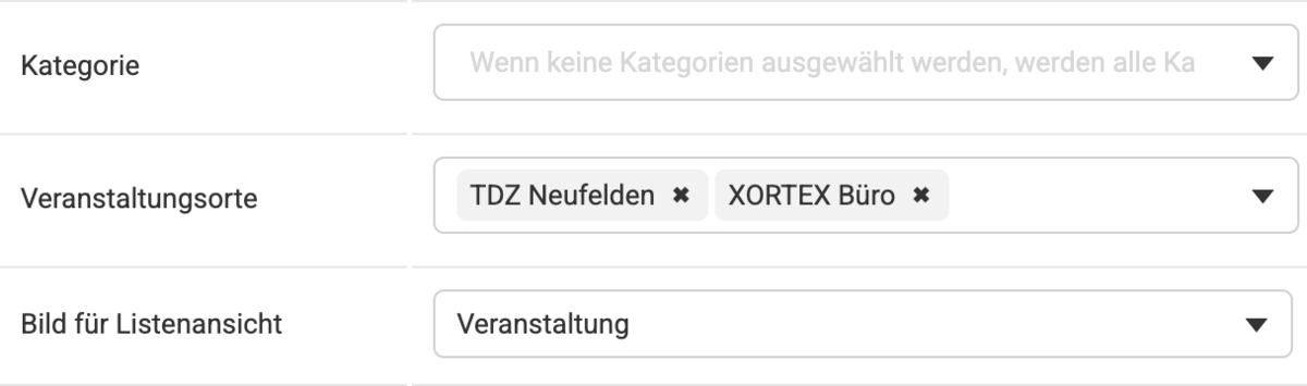 In der Backend Eingabemaske bei einer Veranstaltung zwei verschiedene Veranstaltungsorte angelegt