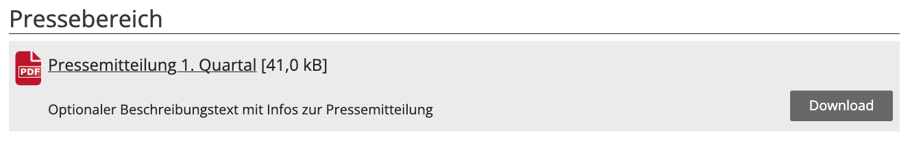 Beispiel einer Frontend Darstellung von einem Download mit der Kategorie als Überschrift