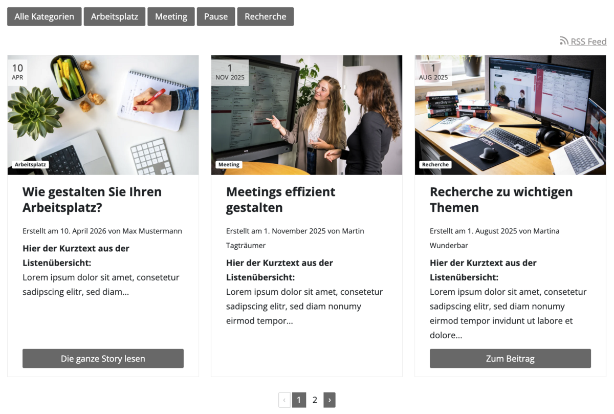 Frontend Beispiel einer Blog-Auflistung