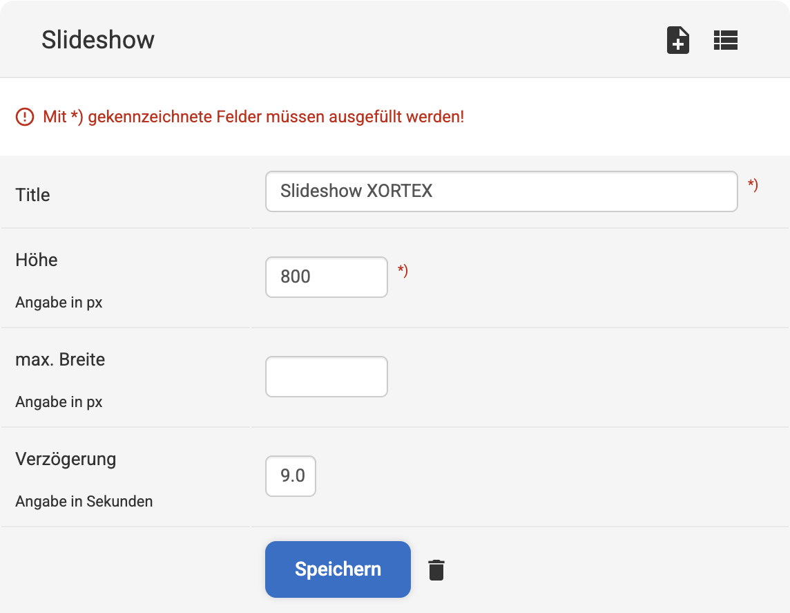 Überblick über die Backend-Einstellungen bei der Slideshow