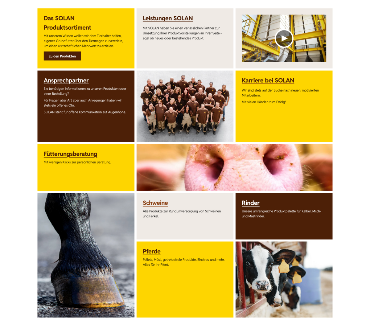 Solan Website-Kacheln zur Sortimentsübersicht