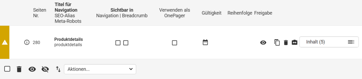 Breadcrumb in Listenübersicht bei Produktdetailseite deaktiviert