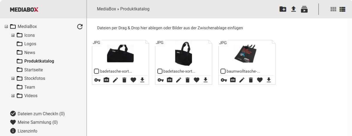 Bearbeitungsmöglichkeiten in der Mediabox