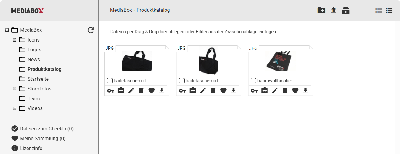 Bearbeitungsmöglichkeiten in der Mediabox