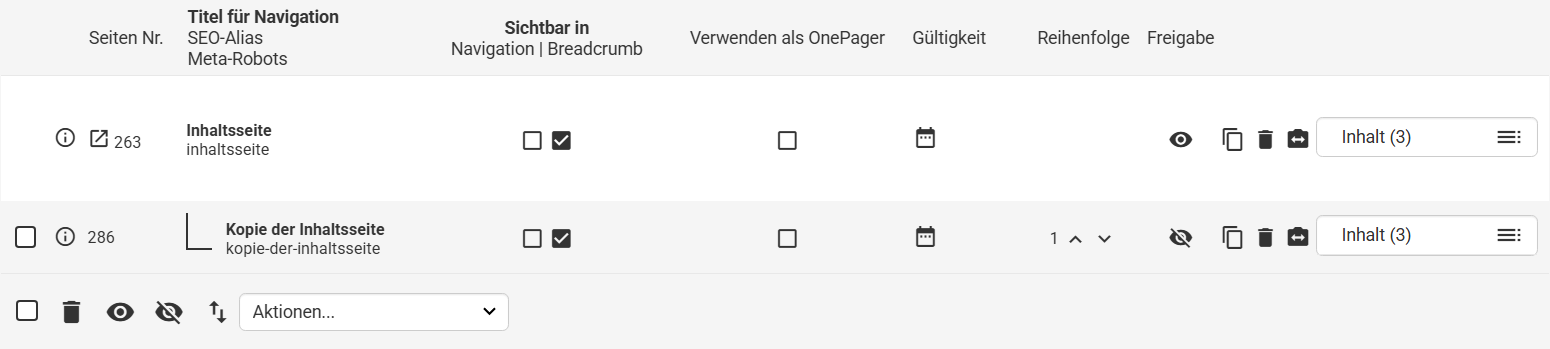 Darstellung eines geänderten Seiten-Titel in der Seitenübersicht
