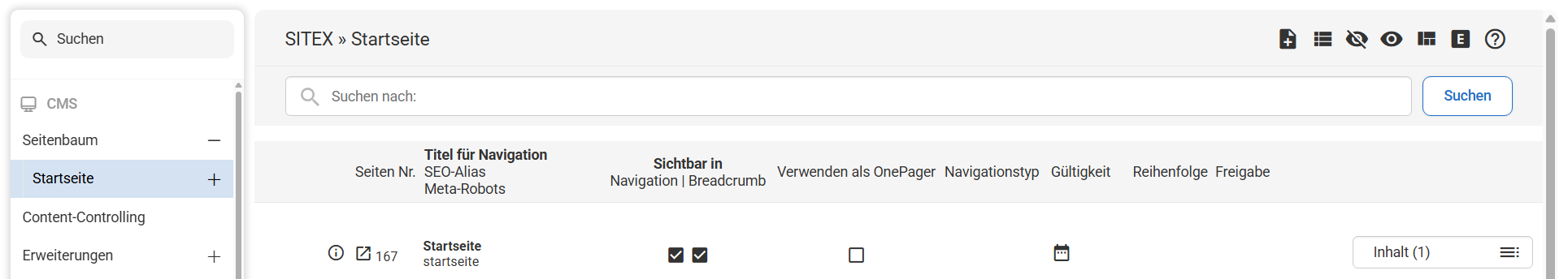 Öffnen der Content Controlling-Erweiterung im Backend