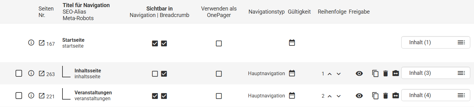 Spalte Gültigkeit in der Listenübersicht bei den Inhaltsseiten