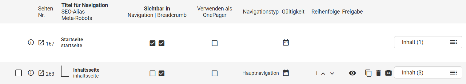 Im Arbeitsbereich eine Inhaltsseite verschieben mit dem Verschieben-Icon